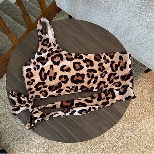 Leopard Print One-Shoulder Women's Swim Top
